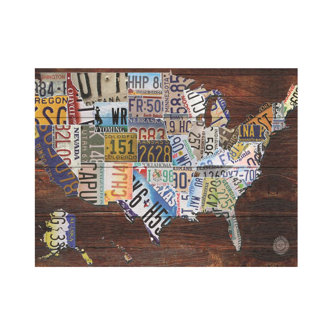 Wall Art 12 x 16 Inches Titled USA License Plate Map on Wood Ready to Hang Printed on Wooden Planks Image 2