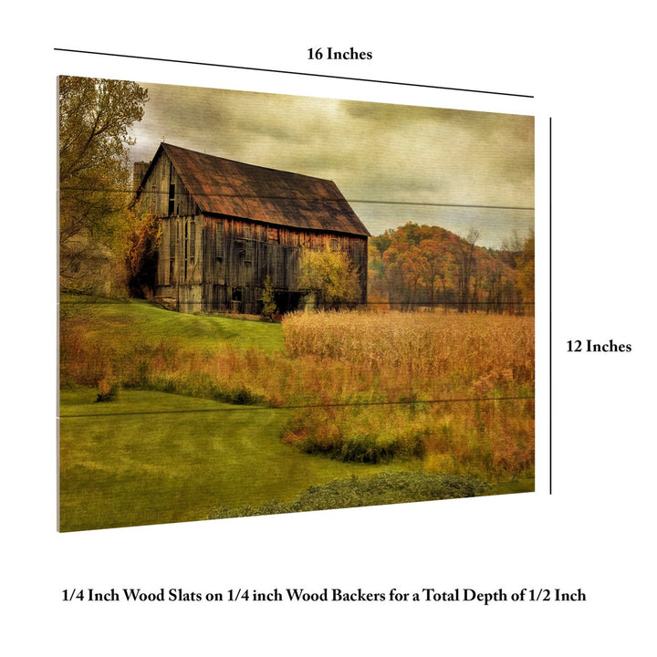 Wall Art 12 x 16 Inches Titled Old Barn on Rainy Day Ready to Hang Printed on Wooden Planks Image 6