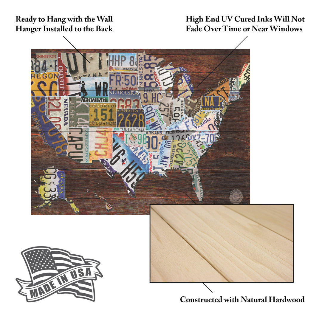 Wall Art 12 x 16 Inches Titled USA License Plate Map on Wood Ready to Hang Printed on Wooden Planks Image 5