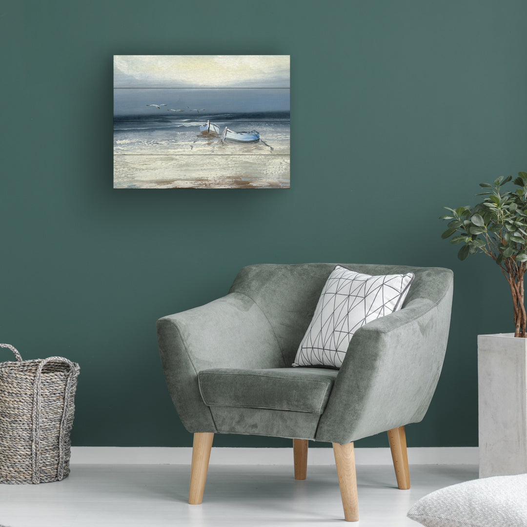 Wall Art 12 x 16 Inches Titled Low Tide Ready to Hang Printed on Wooden Planks Image 1