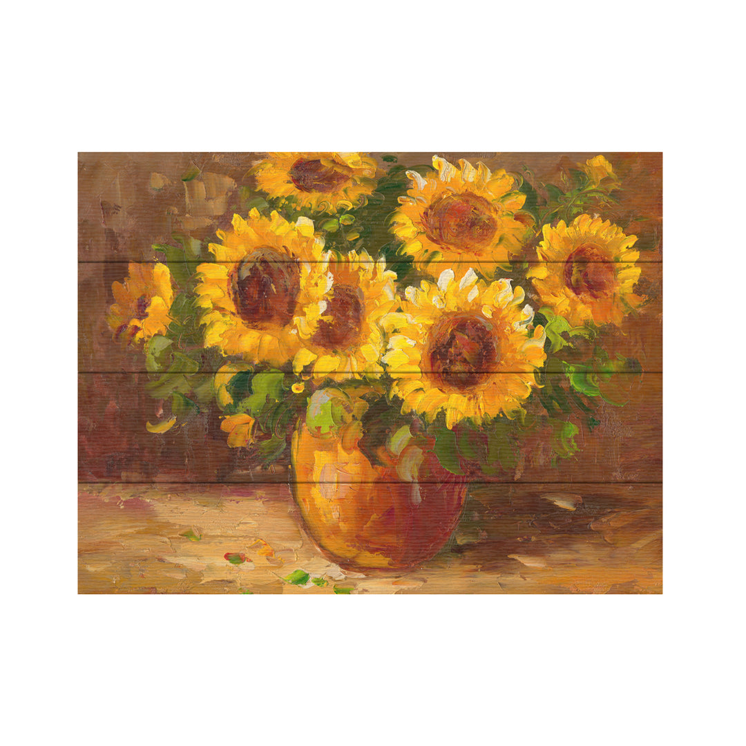 Wall Art 12 x 16 Inches Titled Sunflowers Still Life Ready to Hang Printed on Wooden Planks Image 2