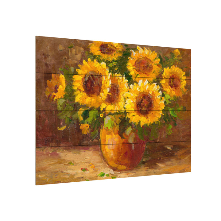 Wall Art 12 x 16 Inches Titled Sunflowers Still Life Ready to Hang Printed on Wooden Planks Image 3