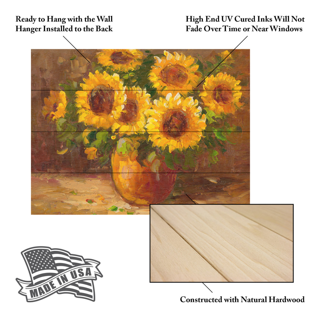 Wall Art 12 x 16 Inches Titled Sunflowers Still Life Ready to Hang Printed on Wooden Planks Image 5