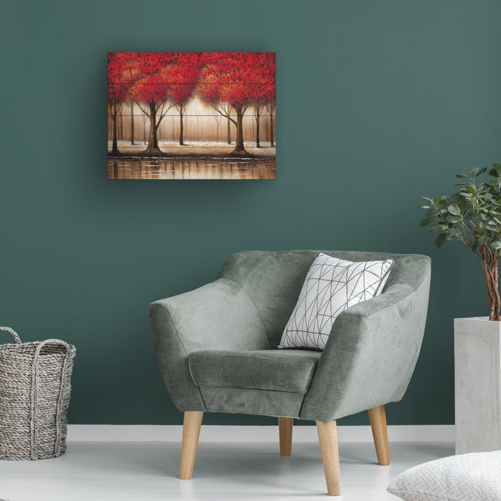 Wall Art 12 x 16 Inches Titled Parade of Red Trees Ready to Hang Printed on Wooden Planks Image 1