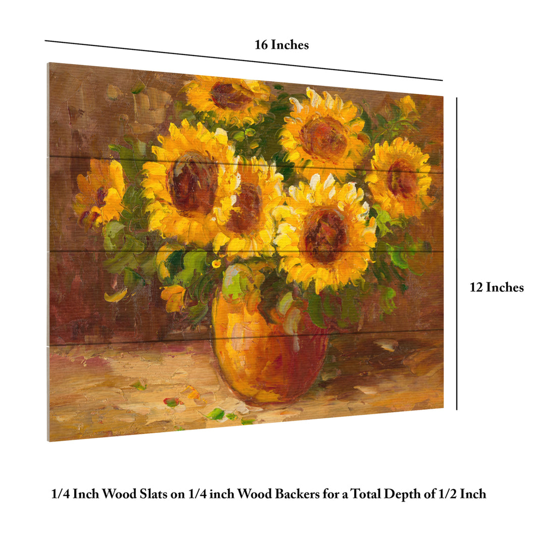 Wall Art 12 x 16 Inches Titled Sunflowers Still Life Ready to Hang Printed on Wooden Planks Image 6