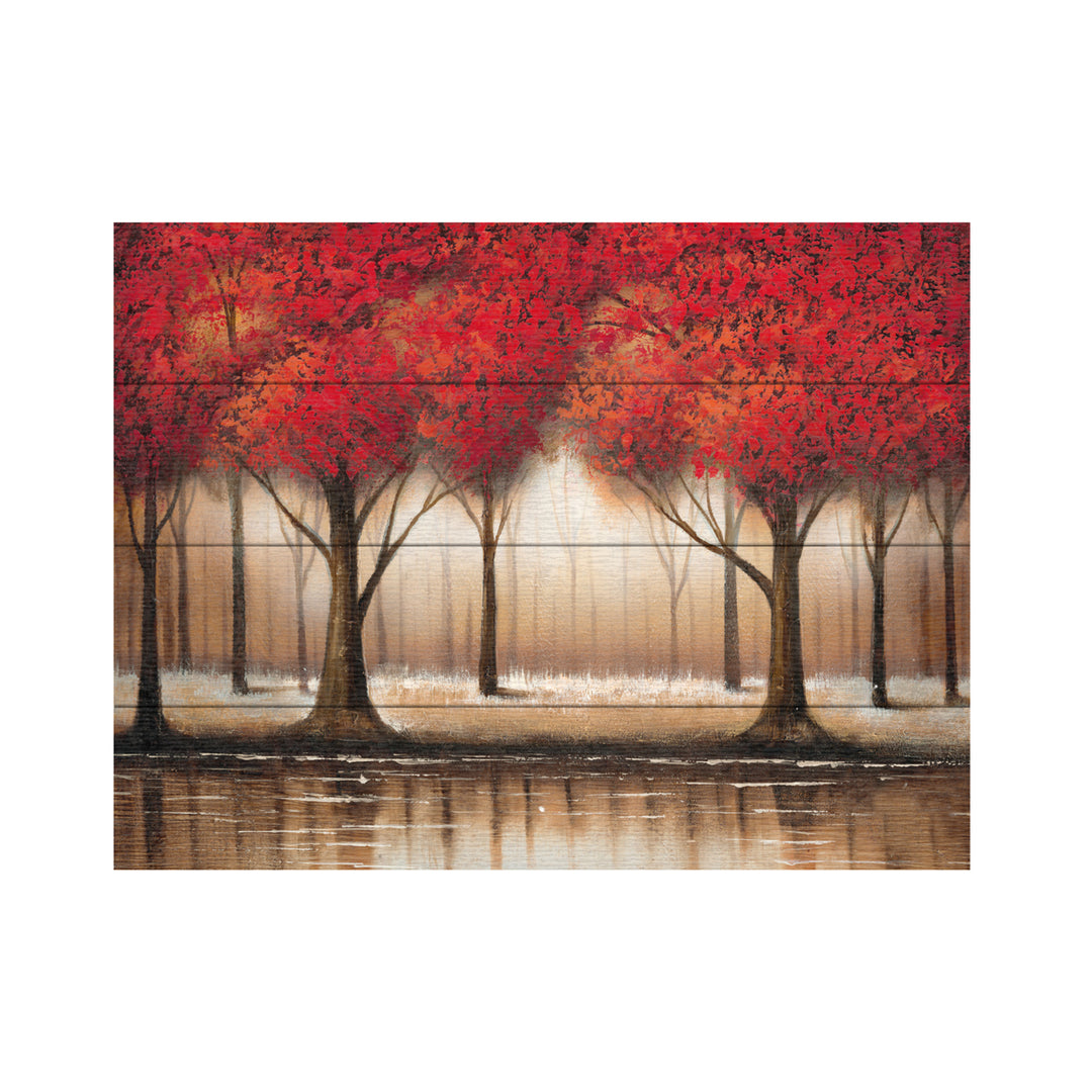 Wall Art 12 x 16 Inches Titled Parade of Red Trees Ready to Hang Printed on Wooden Planks Image 2