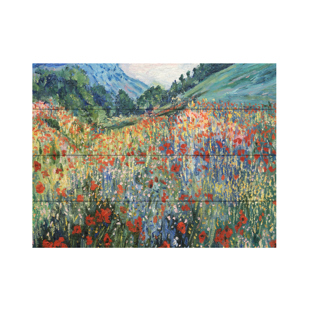 Wall Art 12 x 16 Inches Titled Field of Wild Flowers Ready to Hang Printed on Wooden Planks Image 2