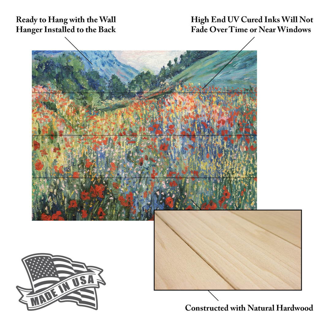 Wall Art 12 x 16 Inches Titled Field of Wild Flowers Ready to Hang Printed on Wooden Planks Image 5