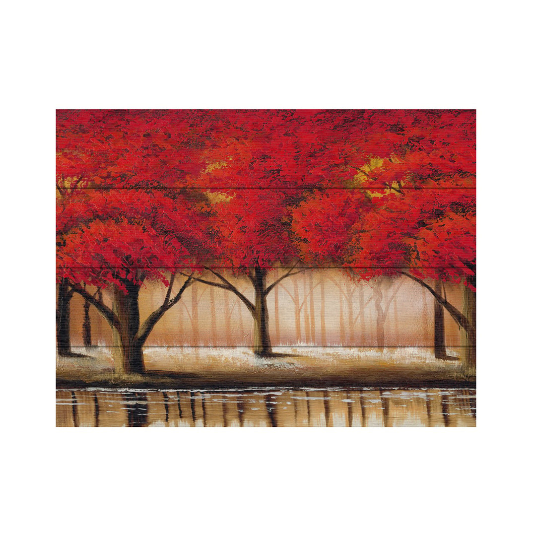 Wall Art 12 x 16 Inches Titled Parade of Red Trees II Ready to Hang Printed on Wooden Planks Image 2