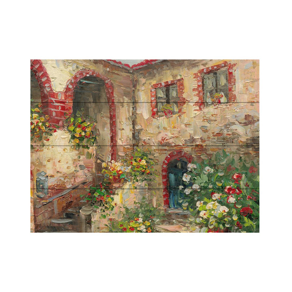 Wall Art 12 x 16 Inches Titled Tuscany Courtyard Ready to Hang Printed on Wooden Planks Image 2