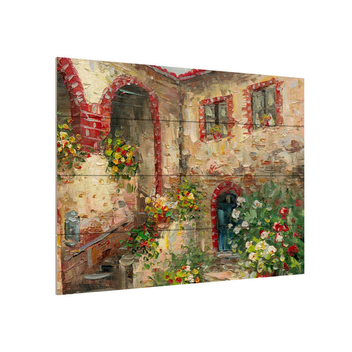 Wall Art 12 x 16 Inches Titled Tuscany Courtyard Ready to Hang Printed on Wooden Planks Image 3