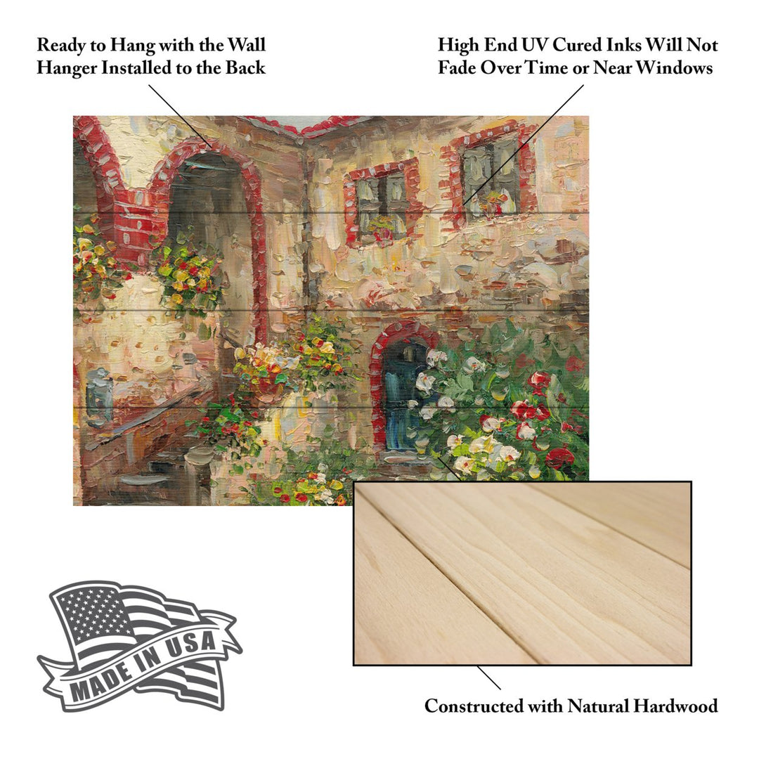 Wall Art 12 x 16 Inches Titled Tuscany Courtyard Ready to Hang Printed on Wooden Planks Image 5