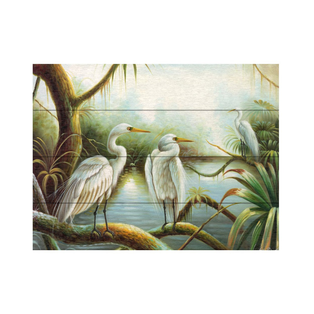 Wall Art 12 x 16 Inches Titled Three Herons Ready to Hang Printed on Wooden Planks Image 2