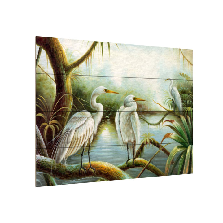 Wall Art 12 x 16 Inches Titled Three Herons Ready to Hang Printed on Wooden Planks Image 3