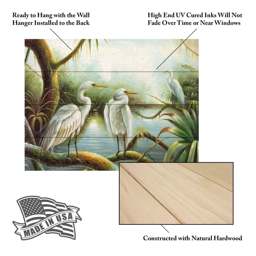 Wall Art 12 x 16 Inches Titled Three Herons Ready to Hang Printed on Wooden Planks Image 5