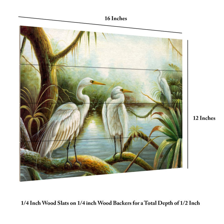 Wall Art 12 x 16 Inches Titled Three Herons Ready to Hang Printed on Wooden Planks Image 6