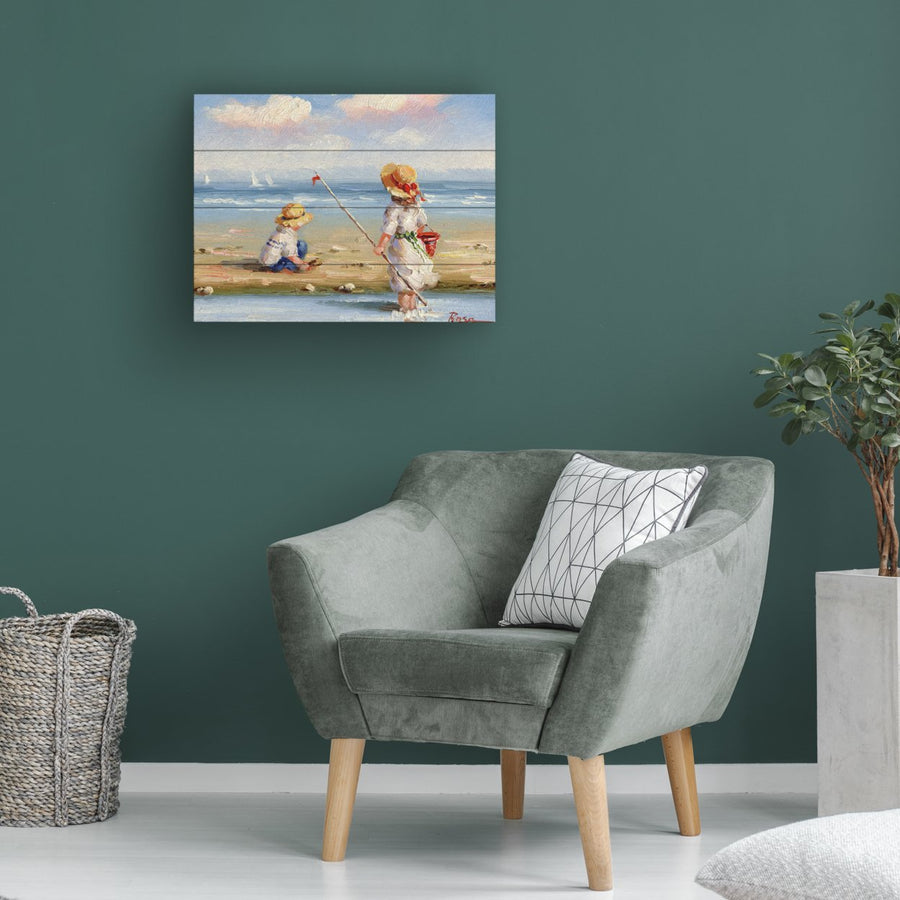 Wall Art 12 x 16 Inches Titled At the Beach III Ready to Hang Printed on Wooden Planks Image 1