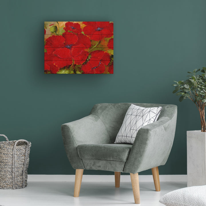 Wall Art 12 x 16 Inches Titled Poppies 2 Ready to Hang Printed on Wooden Planks Image 1