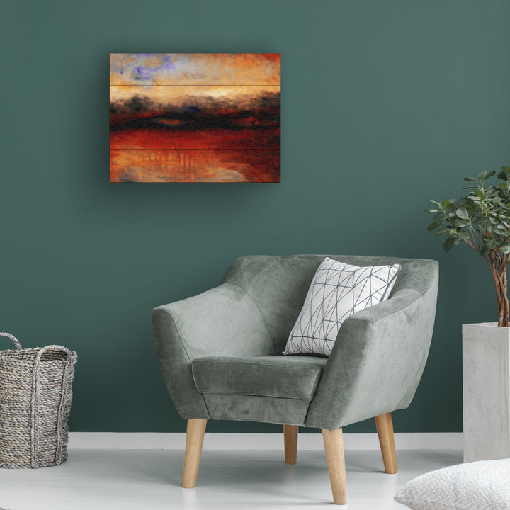 Wall Art 12 x 16 Inches Titled Red Skies at Night Ready to Hang Printed on Wooden Planks Image 1