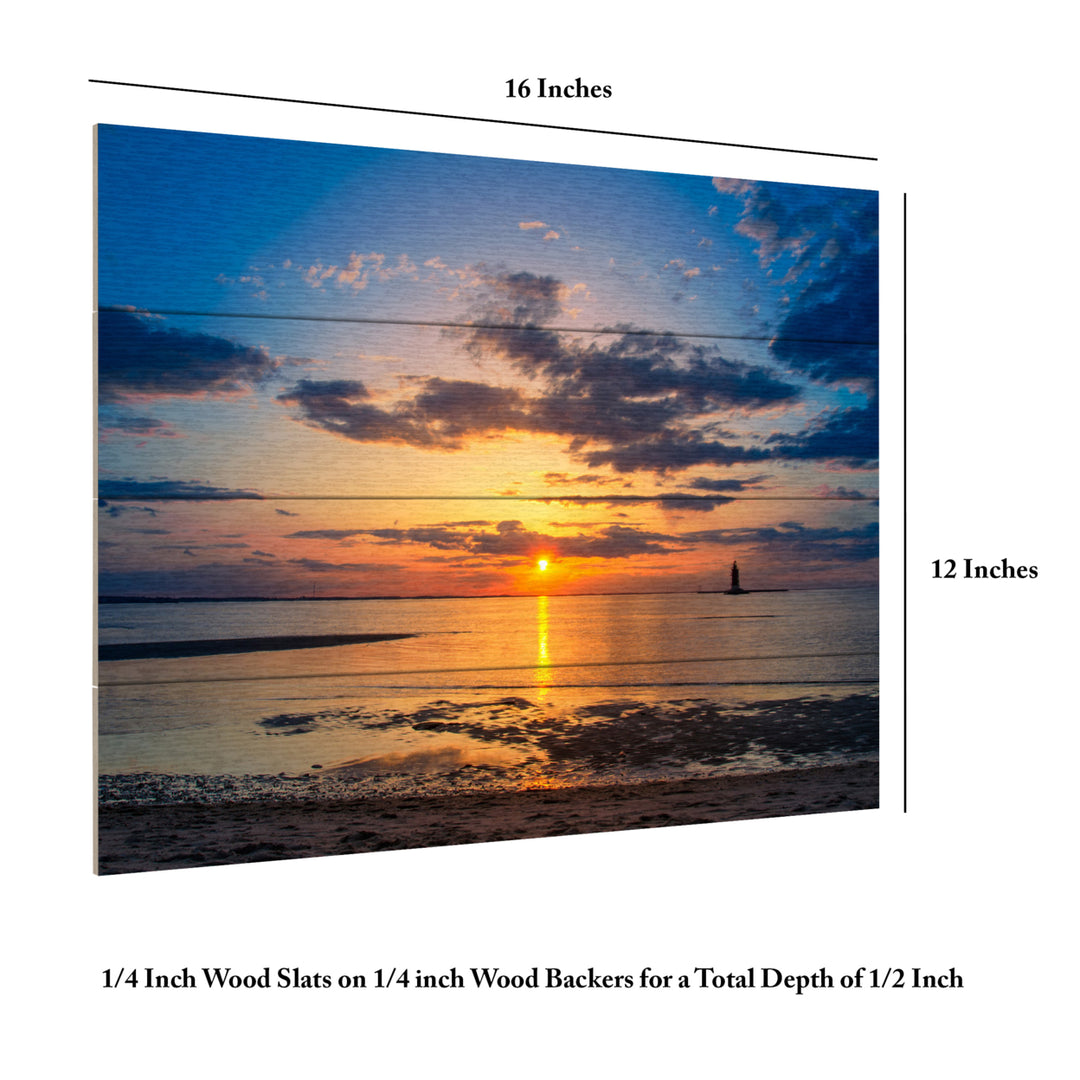 Wall Art 12 x 16 Inches Titled Sunset Breakwater Lighthouse Ready to Hang Printed on Wooden Planks Image 6