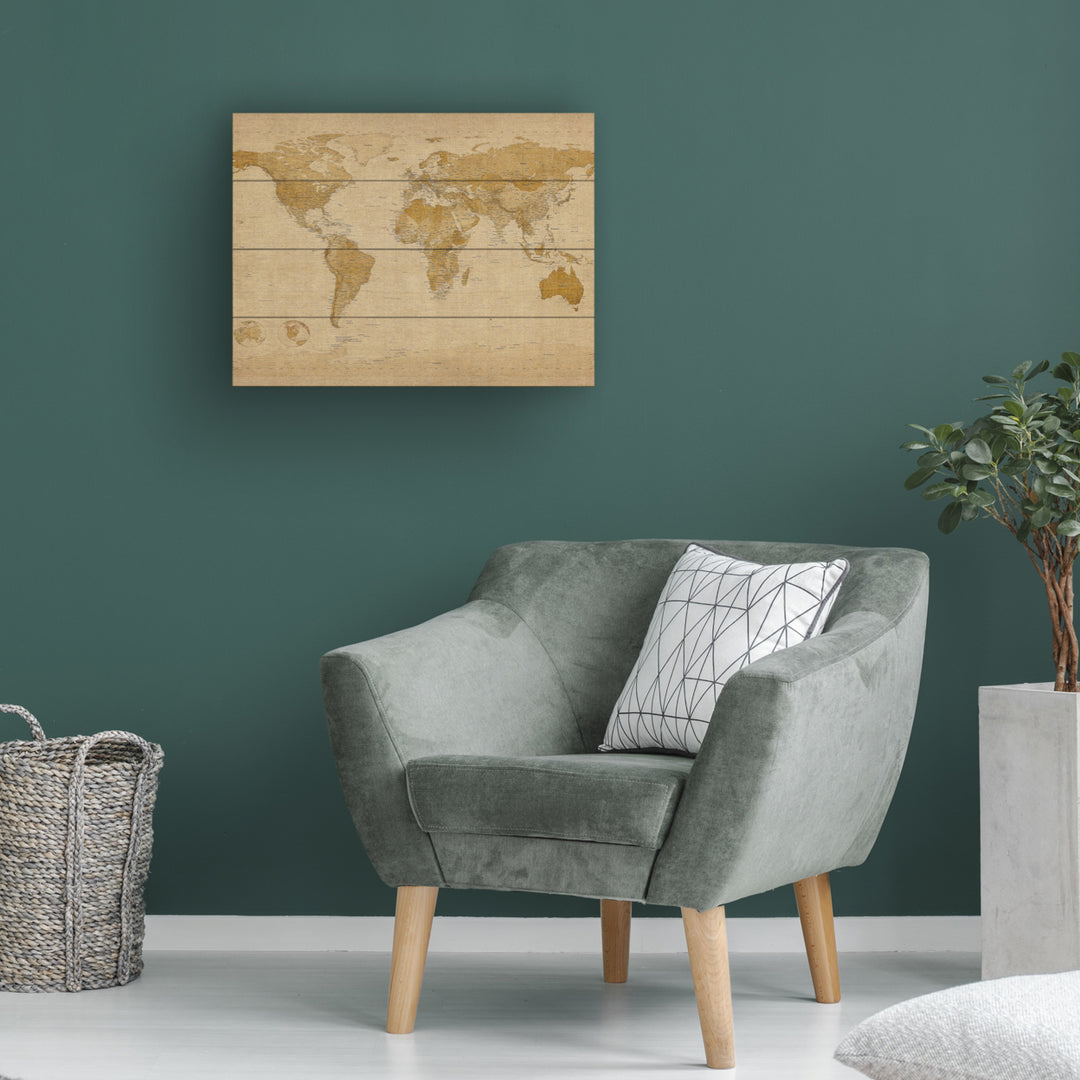 Wall Art 12 x 16 Inches Titled Antique World Map Ready to Hang Printed on Wooden Planks Image 1