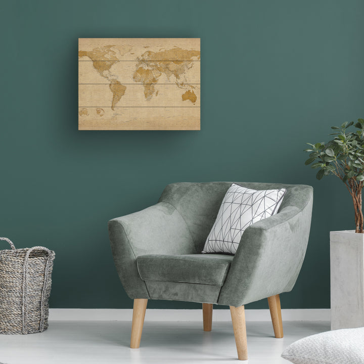 Wall Art 12 x 16 Inches Titled Antique World Map Ready to Hang Printed on Wooden Planks Image 1