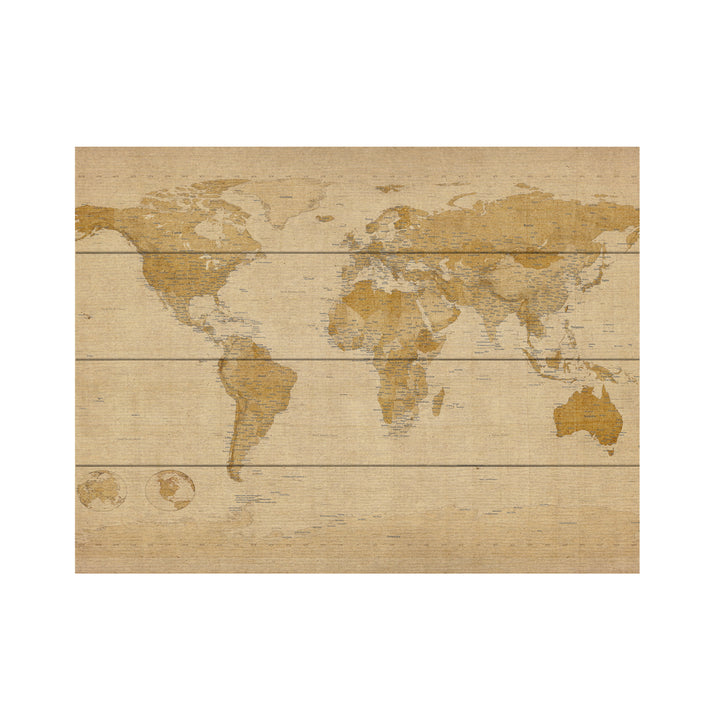 Wall Art 12 x 16 Inches Titled Antique World Map Ready to Hang Printed on Wooden Planks Image 2