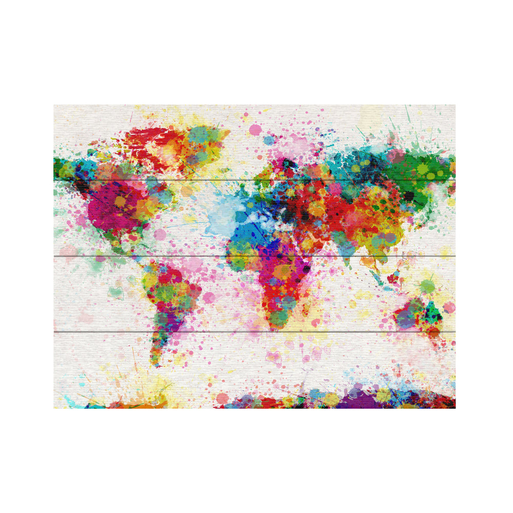 Wall Art 12 x 16 Inches Titled Paint Splashes World Map Ready to Hang Printed on Wooden Planks Image 2