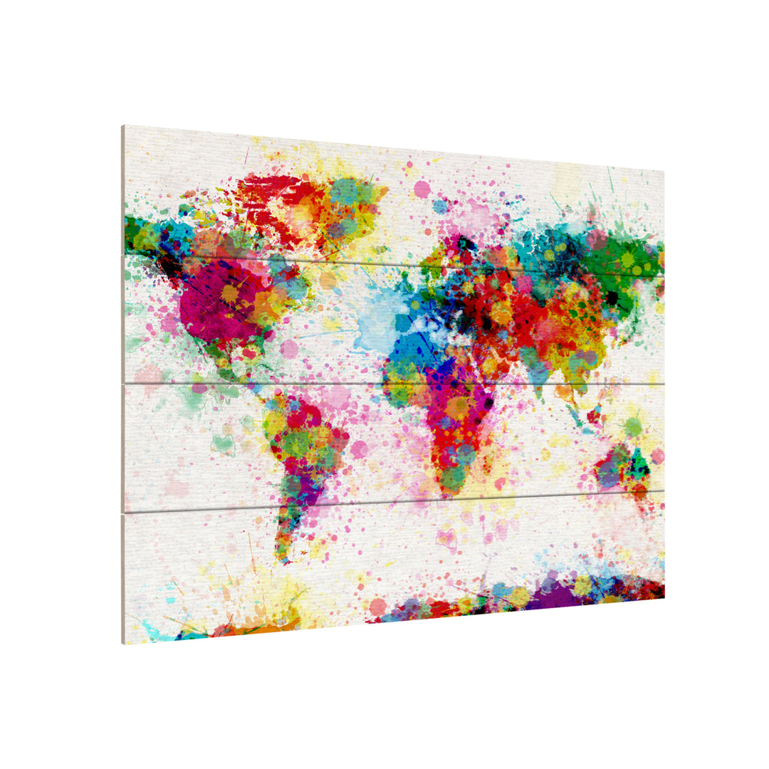 Wall Art 12 x 16 Inches Titled Paint Splashes World Map Ready to Hang Printed on Wooden Planks Image 3