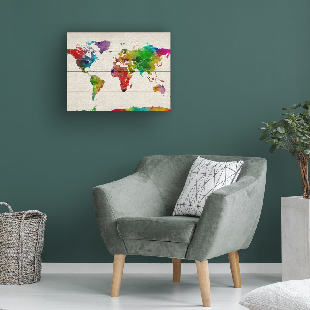 Wall Art 12 x 16 Inches Titled Watercolor World Map II Ready to Hang Printed on Wooden Planks Image 1