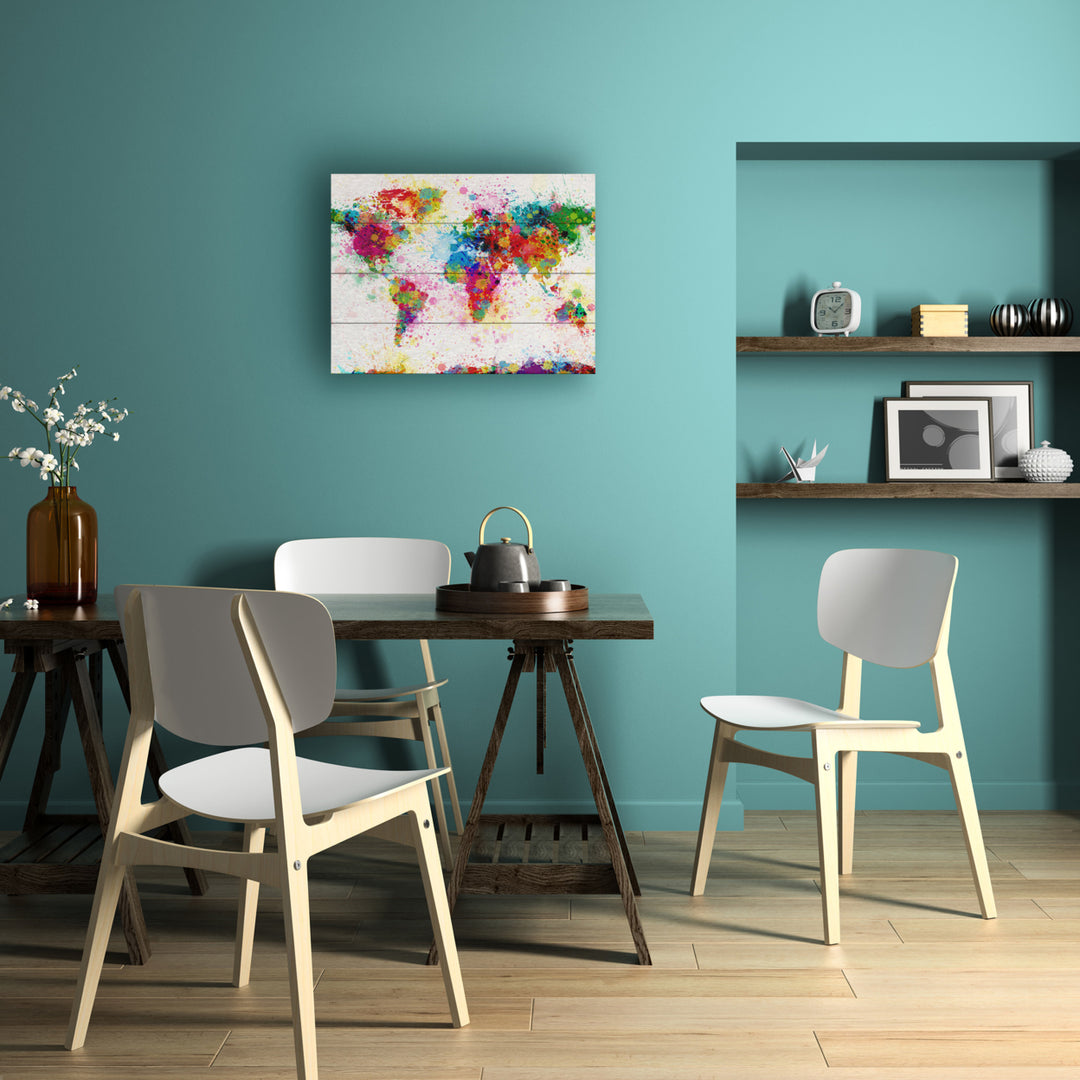 Wall Art 12 x 16 Inches Titled Paint Splashes World Map Ready to Hang Printed on Wooden Planks Image 4