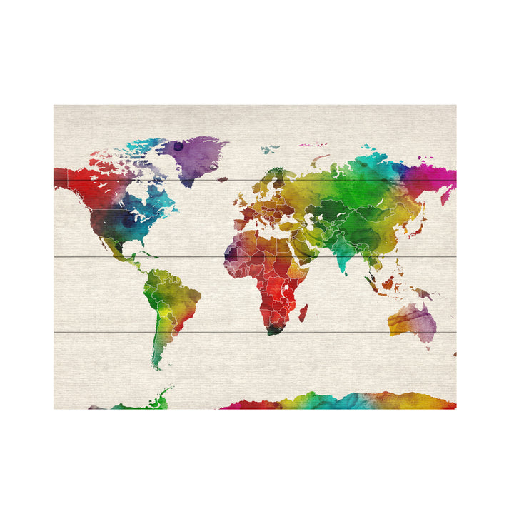 Wall Art 12 x 16 Inches Titled Watercolor World Map II Ready to Hang Printed on Wooden Planks Image 2