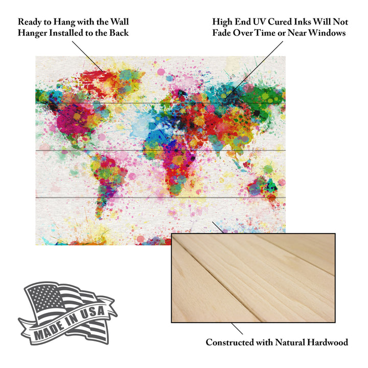 Wall Art 12 x 16 Inches Titled Paint Splashes World Map Ready to Hang Printed on Wooden Planks Image 5