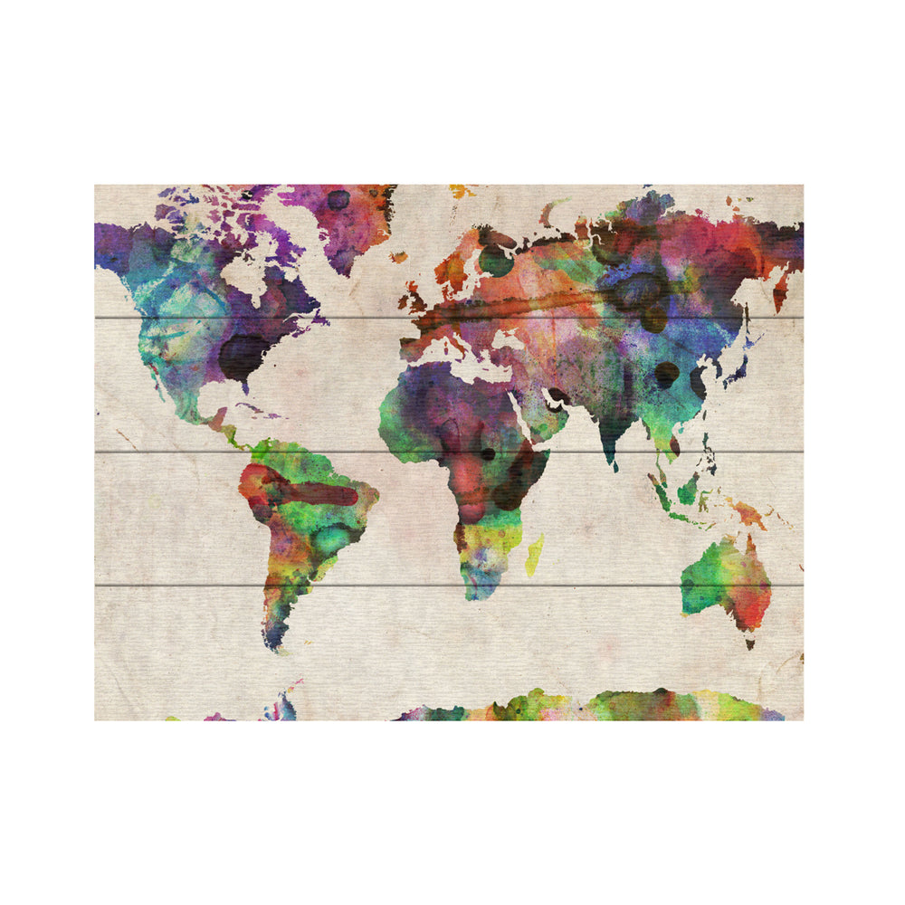 Wall Art 12 x 16 Inches Titled Urban Watercolor World Map Ready to Hang Printed on Wooden Planks Image 2