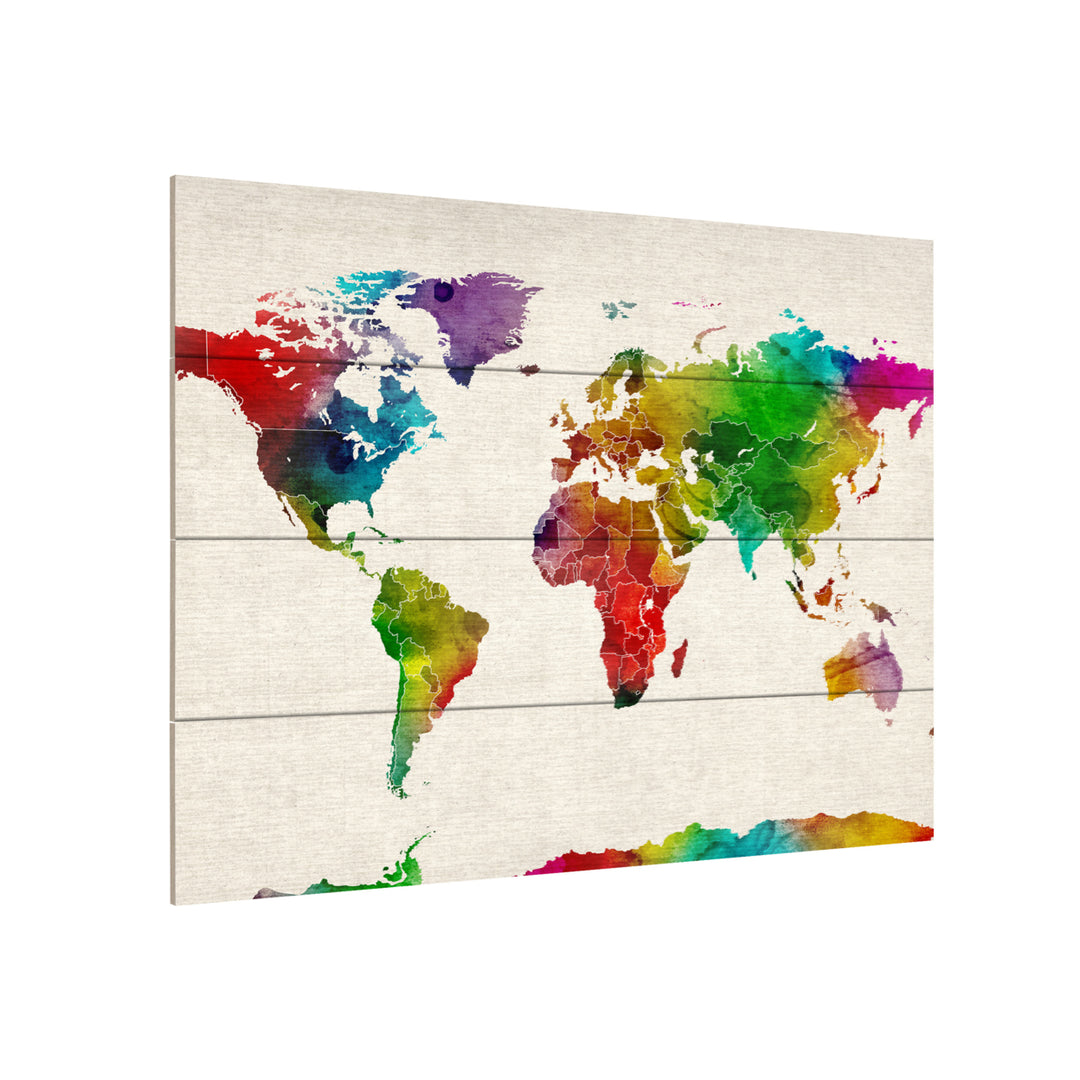 Wall Art 12 x 16 Inches Titled Watercolor World Map II Ready to Hang Printed on Wooden Planks Image 3