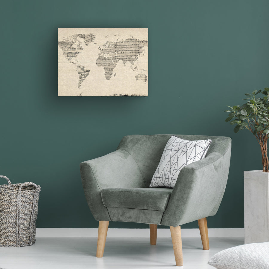 Wall Art 12 x 16 Inches Titled Old Sheet Music World Map Ready to Hang Printed on Wooden Planks Image 1