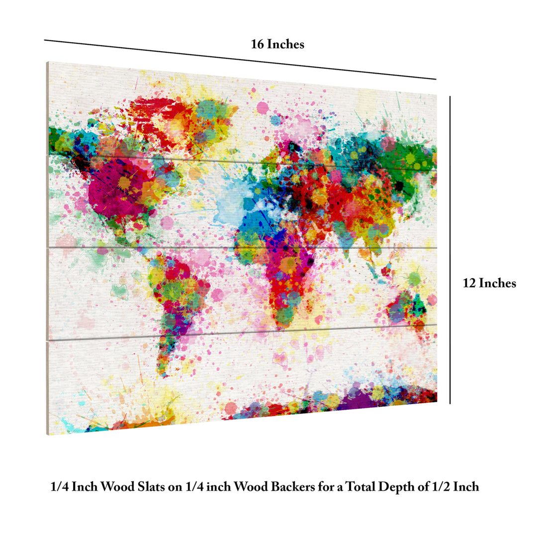 Wall Art 12 x 16 Inches Titled Paint Splashes World Map Ready to Hang Printed on Wooden Planks Image 6