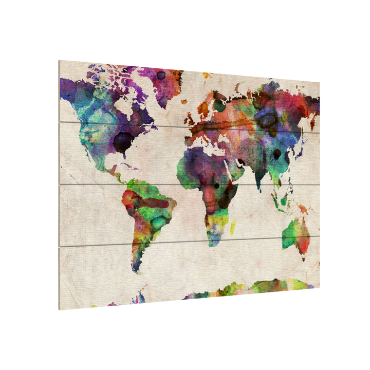 Wall Art 12 x 16 Inches Titled Urban Watercolor World Map Ready to Hang Printed on Wooden Planks Image 3