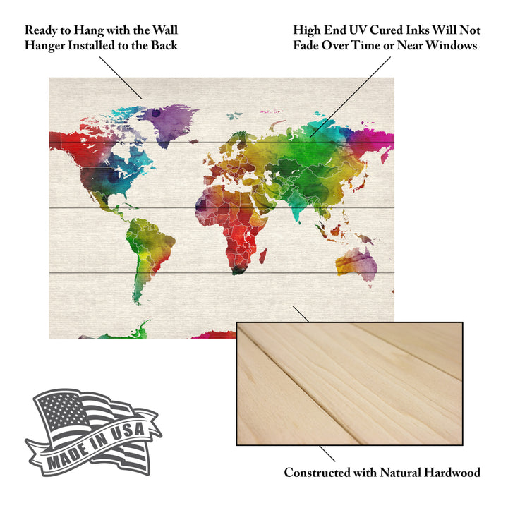 Wall Art 12 x 16 Inches Titled Watercolor World Map II Ready to Hang Printed on Wooden Planks Image 5