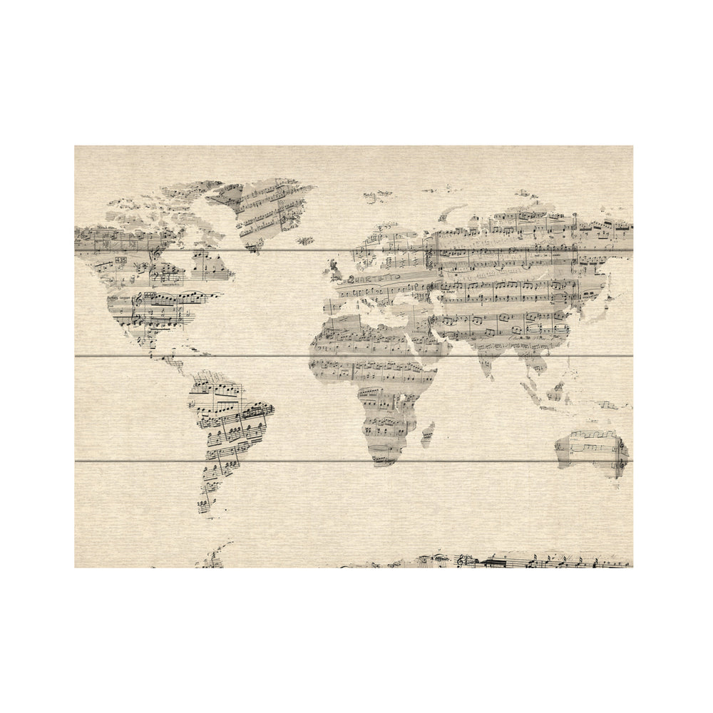 Wall Art 12 x 16 Inches Titled Old Sheet Music World Map Ready to Hang Printed on Wooden Planks Image 2