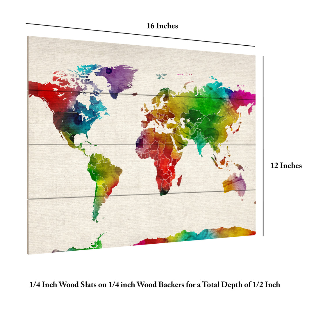 Wall Art 12 x 16 Inches Titled Watercolor World Map II Ready to Hang Printed on Wooden Planks Image 6