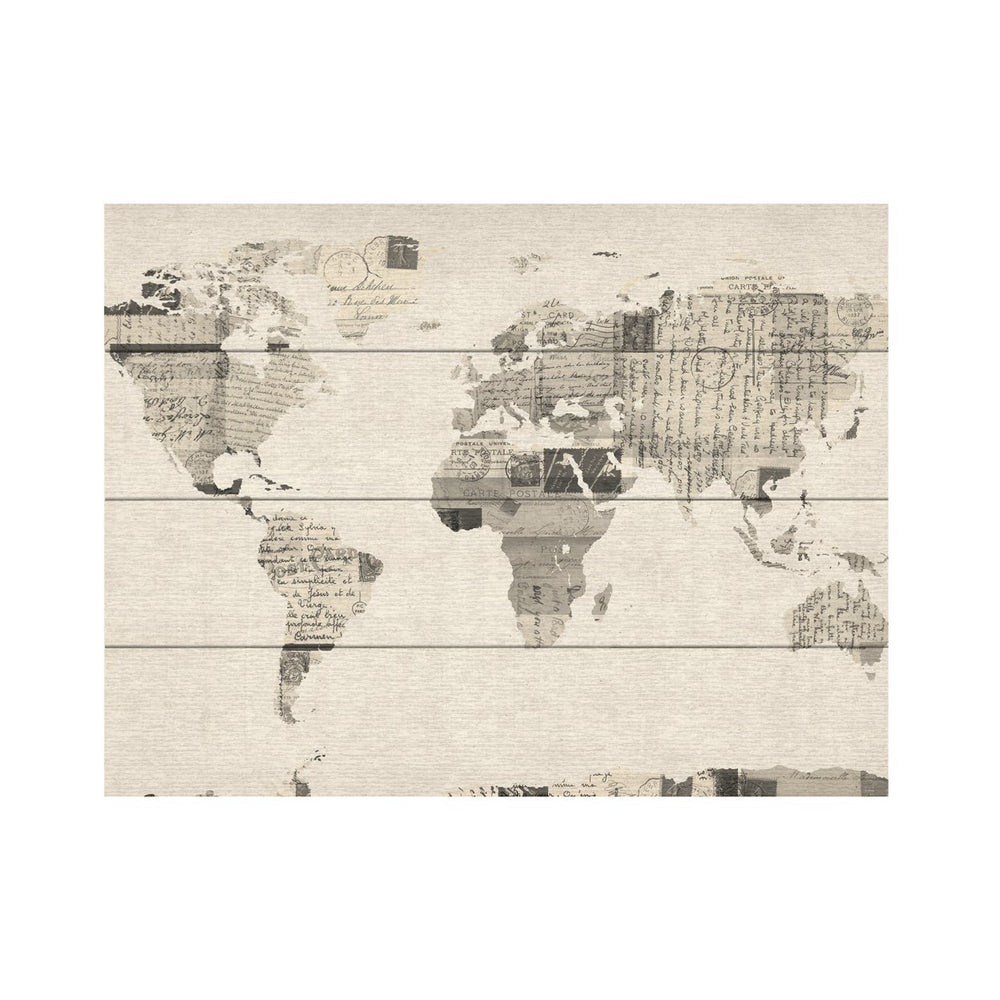 Wall Art 12 x 16 Inches Titled Vintage Postcards World Map Ready to Hang Printed on Wooden Planks Image 2