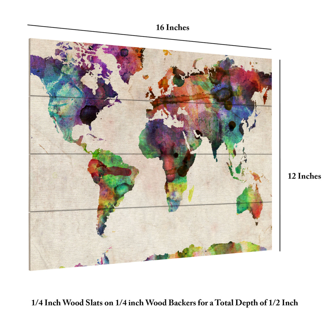 Wall Art 12 x 16 Inches Titled Urban Watercolor World Map Ready to Hang Printed on Wooden Planks Image 6