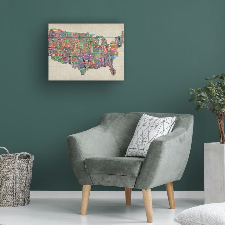 Wall Art 12 x 16 Inches Titled US Cities Text Map VI Ready to Hang Printed on Wooden Planks Image 1