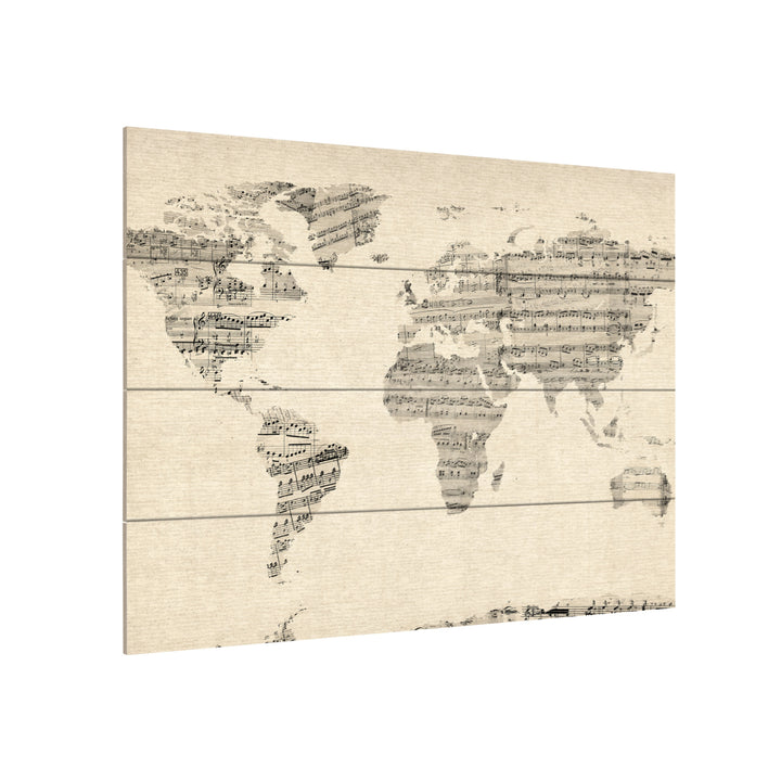 Wall Art 12 x 16 Inches Titled Old Sheet Music World Map Ready to Hang Printed on Wooden Planks Image 3