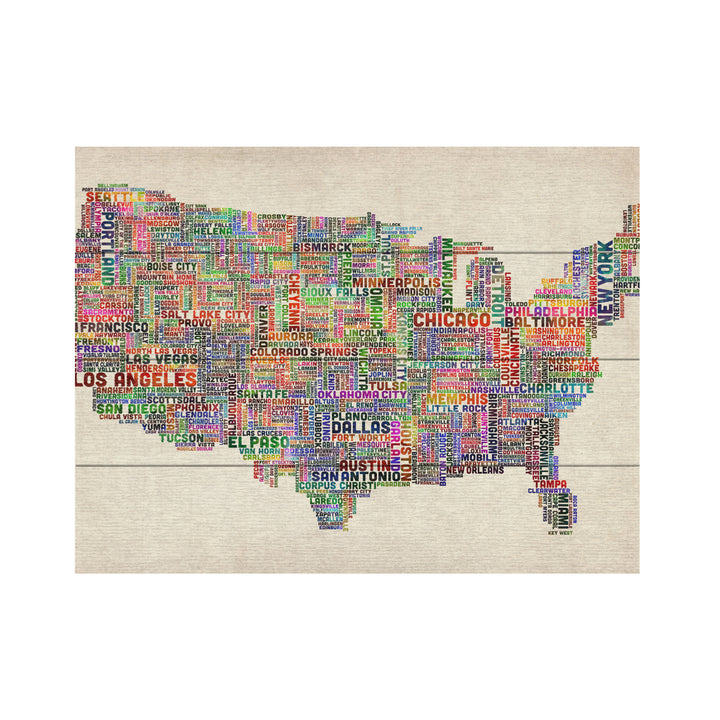 Wall Art 12 x 16 Inches Titled US Cities Text Map VI Ready to Hang Printed on Wooden Planks Image 2