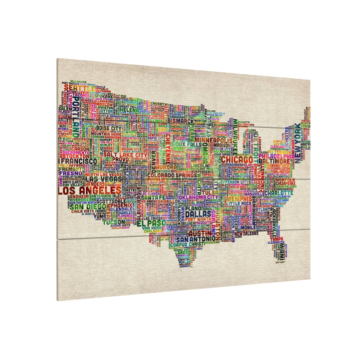 Wall Art 12 x 16 Inches Titled US Cities Text Map VI Ready to Hang Printed on Wooden Planks Image 3