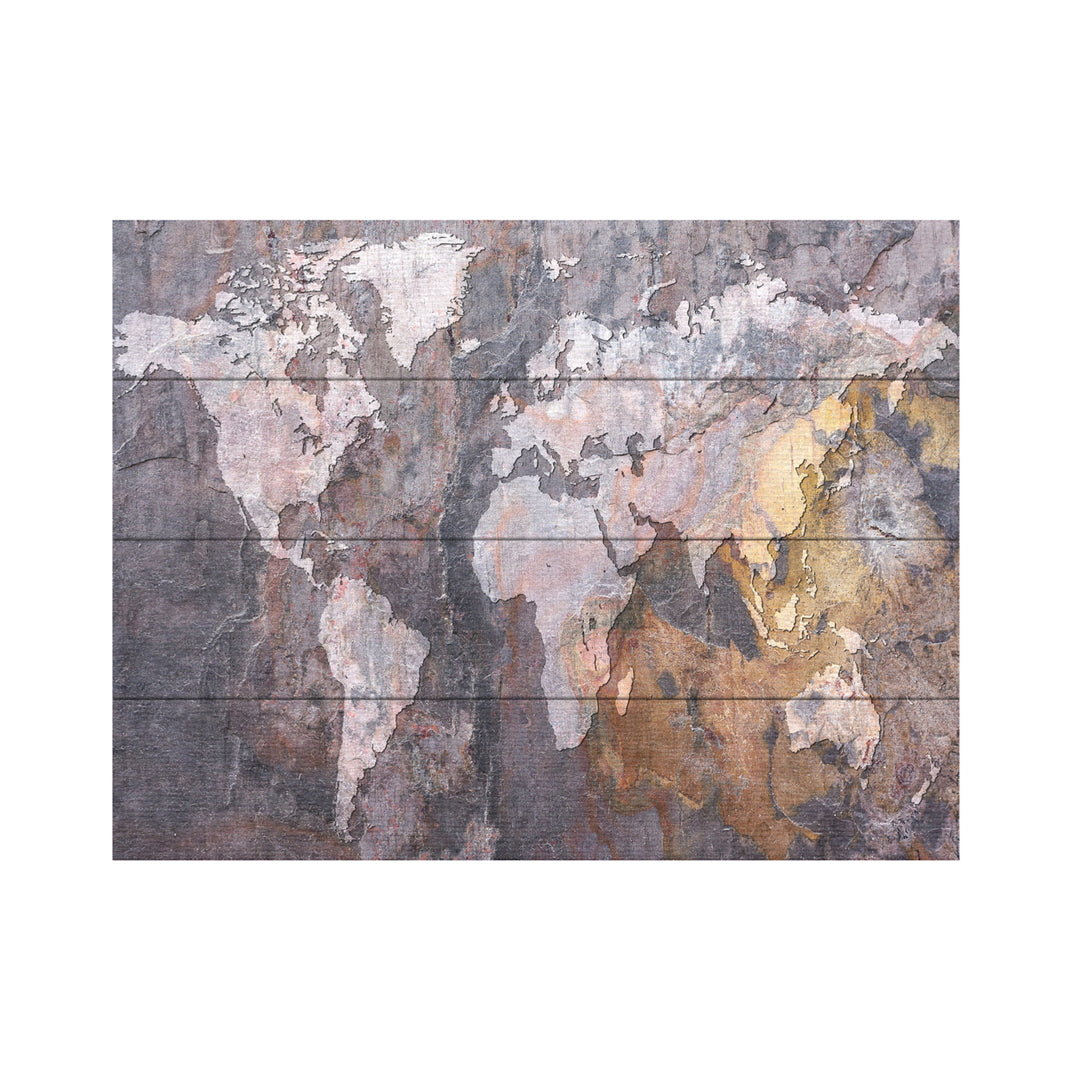 Wall Art 12 x 16 Inches Titled World Map - Rock Ready to Hang Printed on Wooden Planks Image 2