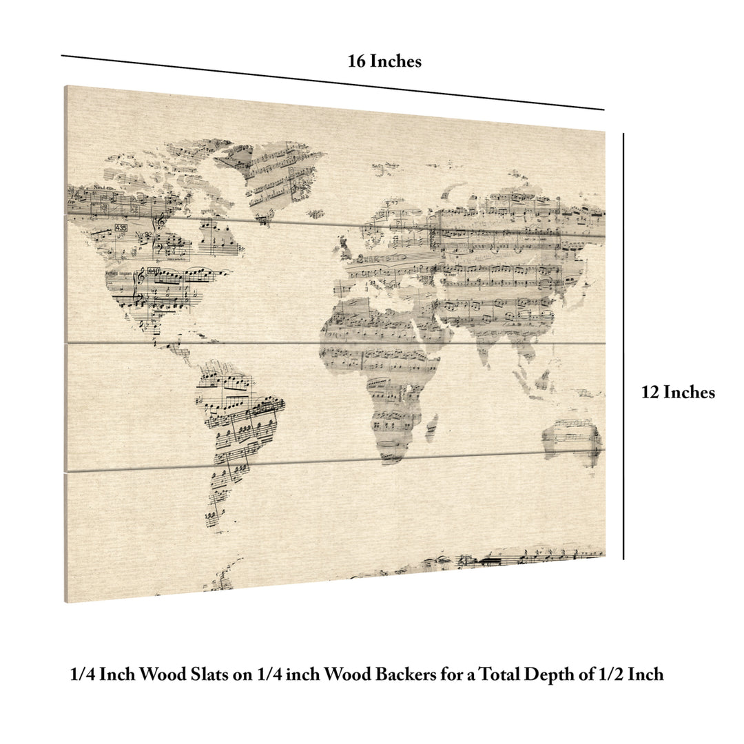 Wall Art 12 x 16 Inches Titled Old Sheet Music World Map Ready to Hang Printed on Wooden Planks Image 6