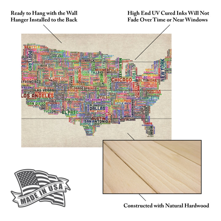 Wall Art 12 x 16 Inches Titled US Cities Text Map VI Ready to Hang Printed on Wooden Planks Image 5